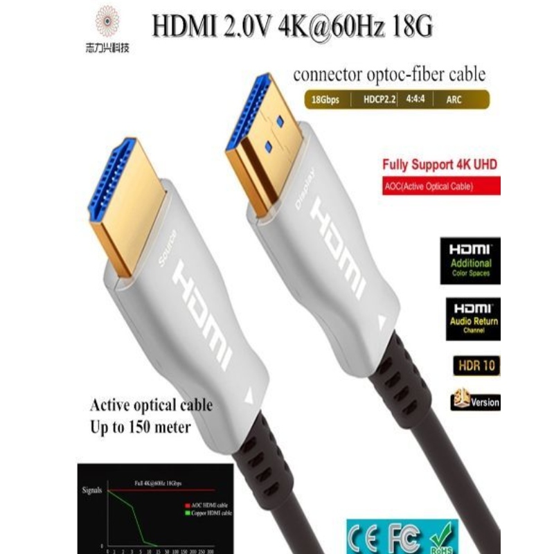 Cábla HDMI ardluais 60M \/ 197ft 2.0v 18G 4K @ 60hz 3D ACR Cábla fuaime agus físe, HDMI AOC